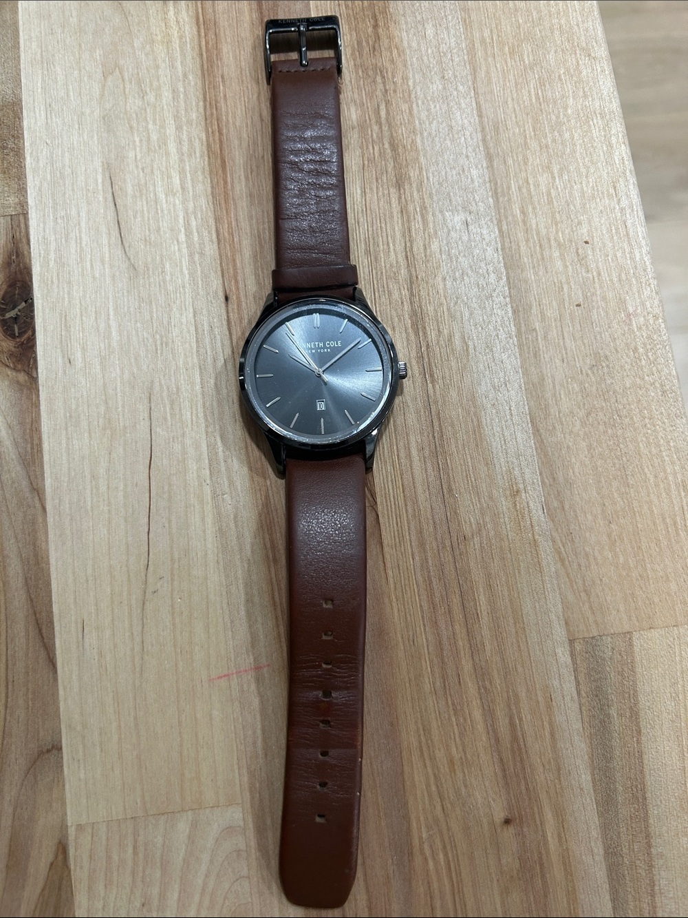 Kenneth Cole Men's Watch with Brown Leather Strap and Gray Dial